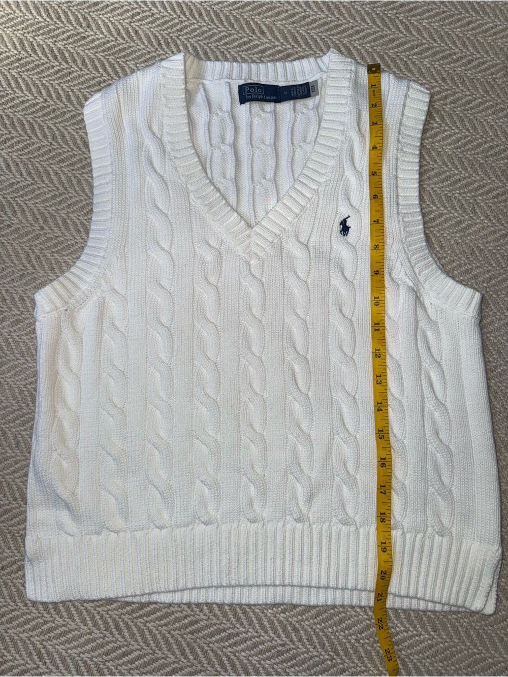Polo Ralph Lauren White Cable Knit V-Neck Sleeveless Sweater Vest size M - Picture 3 of 5